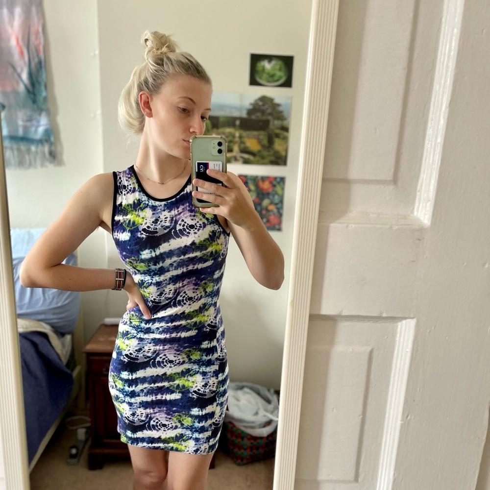 Topshop Bodycon Tie-Dye Shibori Blue and Purple Dress